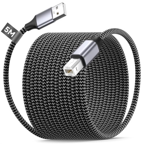 BLITEZZ Cable Imprimante,Cable Imprimante USB B Extra Long de 5m,Câble USB A vers B pour HP Scaner,Cordon USB Type B Tressé en Nylon pour Printer HP,Canon,Dell,Pixma,Epson,Lexmark,Xerox,Brother,Fax