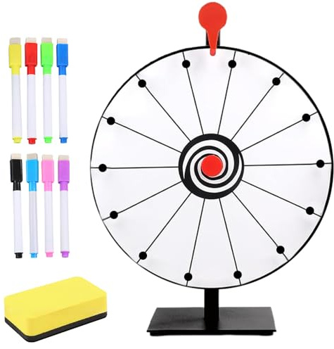 Gobesty 30cm Roue de La Fortune Personnalisable, Roue de Prix Chance avec Gomme et Marqueur, Lucky Wheel pour Jeux de Loterie, Jeux de Mots, Carnaval, Fête