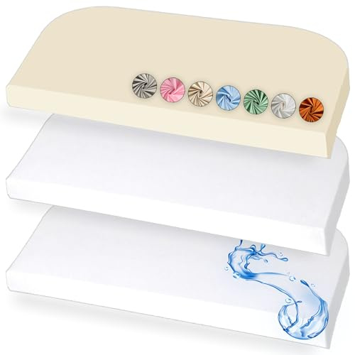 Lovely Hippo 2X Spannbettlaken 50x89cm + 1X Matratzenschoner - Spannbettlaken Kompatibel mit BabyBay Maxi, Boxspring, Comfort, Comfort Plus 100% Baumwolle (Weiß/Vanille, 50x89cm)