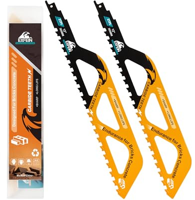 2PC Säbelsägeblatt Stein, EXFEIN Sägeblatt 305mm, Hartmetallstahl Säbelsägeblätter für Porenbeton, Holz, Metall, Ziegel, Beton, Professional Sägeblätter Säbelsäge