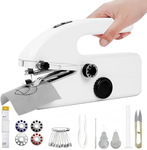 VxoDhuuo Handheld Sewing Machine, Mini Sewing Machine, Dual Electric Power Mode, Easy to Use, Portable Sewing Machines Kits for Beginners, Easy Sewing of Clothes and Fabrics, Suitable for DIY (White)
