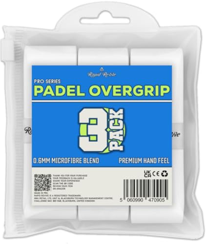 Rapid Revive - Padel Overgrip Tape - Anti-Slip Sweat Absorbent Pro Racquet Grip Wrap for Padel, Tennis, Badminton, Extra Tacky Quick-Dry Microfibre Cushioned Grips - Padel Gifts (Glacier White)