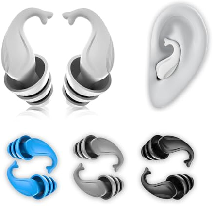 4 Pairs Swimming Ear Plugs for Adults,Ear Plugs for Swimming with Case, Reusable Swimming Ear Plugs Adults for Surfing Diving Shower, Comfortable Ear Plugs for Swimming Protection