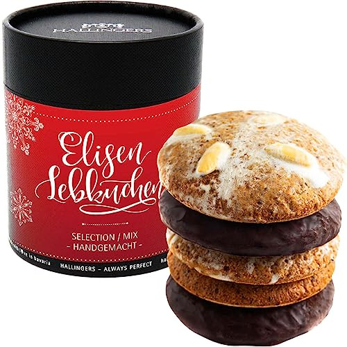 Hallingers Selection – 5 pain d'épices juteux Elisen à haute teneur en noyau, faits à la main dans une élégante boîte en papier (boîte), cadeau de Saint-Valentin pour lui & cadeau pour elle,