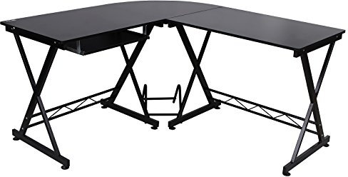 SONGMICS Schreibtisch, großer Computertisch, L-förmiger Eckschreibtisch, PC-Tisch, platzsparend, einfache Montage, 138 x 150 x 75 cm, schwarz LCD402B
