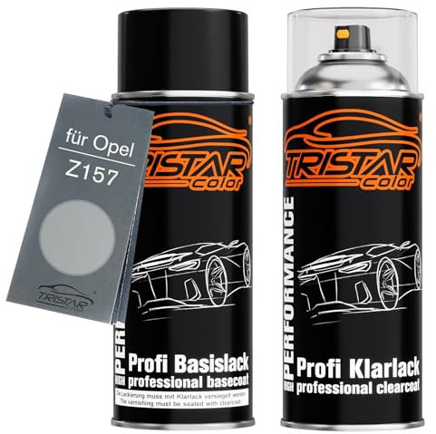 TRISTARcolor Autolack Spraydosen Set für Opel Z157 Starsilber III Metallic/Star Silver II Metallic Basislack Klarlack Sprühdose 400ml