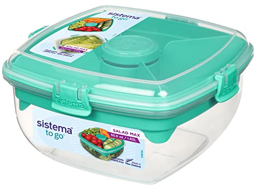 Sistema Salad Max TO GO Lunch Box | 1.63L Food Storage Container with Individual Compartments | Teal