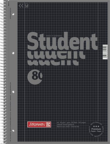 BRUNNEN Collegeblöcke Student A4, Colour Code onyx, kariert (Lin. 28) 80 Blatt, 90g/m²