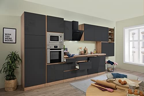 Respekta Lorena Küchenzeile, Holzwerkstoff, Schwarz, 445 cm