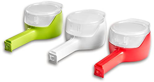 TURBO PRODUKTE Snackspender 3er Set - Wiederverwendbarer - Gadget für Cornflakes, Nussspender, Süßigkeiten uvm. - Luftdichter Tütenverschluss