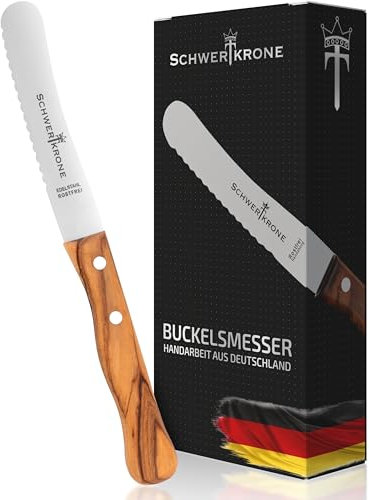 Schwertkrone Solingen Coltello da Colazione in Legno d'Ulivo - Tradizione e Qualità - Coltello da pane e panini con lama ondulata - Acciaio INOX