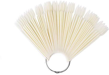 Carte D'affichage des Ongles, 50pcs Nuancier Ongles Stiletto, Outils De Pratique Couleur Palettes Vernis Ronde en Forme D'éventail Nuancier Presentoir Plastique Nail Art Salon Utilisé (01# Naturelle)