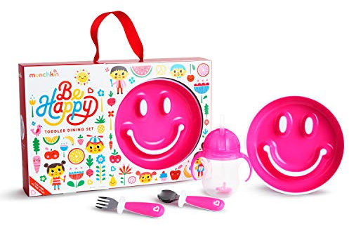 Munchkin Be Happy Geschirrset für Kleinkinder in Geschenkbox, Rosa