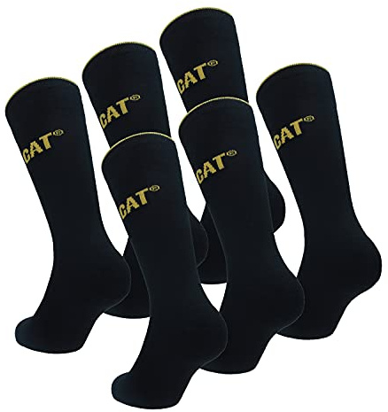 Caterpillar 6 Pares Calcetines Trabajo, Puntera Talón Reforzados, Remallado Mano, Algodón Peinado (Negro, 39-42)