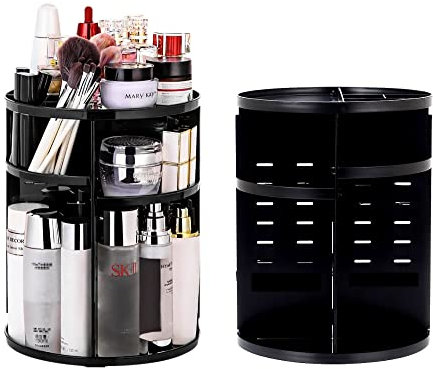 LucyStudio Make-Up Organizer 360° Drehbarer Transparentes Kosmetik Organizer Rotierender Beauty-Organizer für Kommode Schlafzimmer Badezimmer (Black)