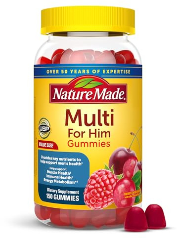 Nature Made Multi for Him, Mens Multivitamins Gummies, Energy Metabolism Support, Multivitamin for Men, 150 Gummy Vitamins and Minerals, 75 Day Supply