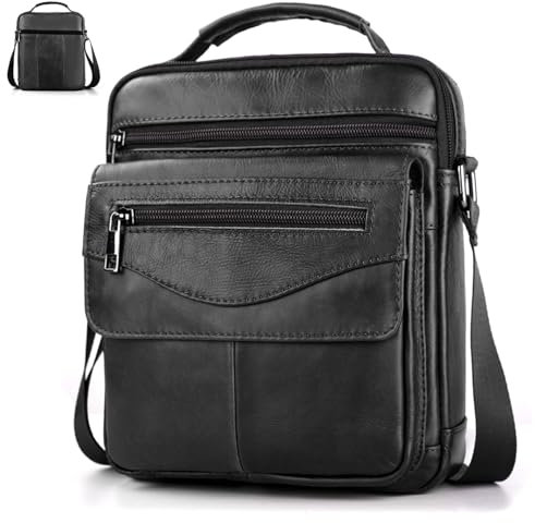 BAGZY Shoulder Bag for Men Leather Crossbody Bag Large Tablet Bag for 11 inch Pad Messenger Bag Organiser Handbag Sling Travel Business Bag for Pad/e-Book Card Holder Black