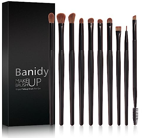 Banidy Eye Makeup Brushes 10pcs Eyeshadow Brushes Professional Eyebrow Eyeliner Makeup Brushes Set with Soft Synthetic Hairs & Real Wood Handle for Eyeshadow,Eyebrow, Eyeliner,Concealer,Foundation