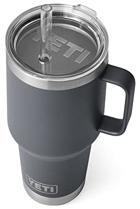 YETI Rambler Straw Mug, Stainless Steel Vacuum Insulated Mug with Stronghold Lid, Charcoal, 35 oz (1035 ml)