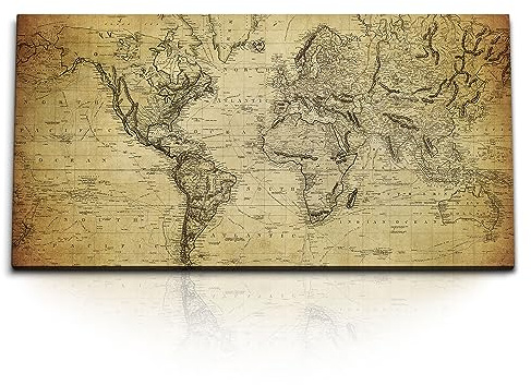 Paul Sinus Kunstdruck Bilder 120x60cm Alte Weltkarte Landkarte Erde Braun Vintage