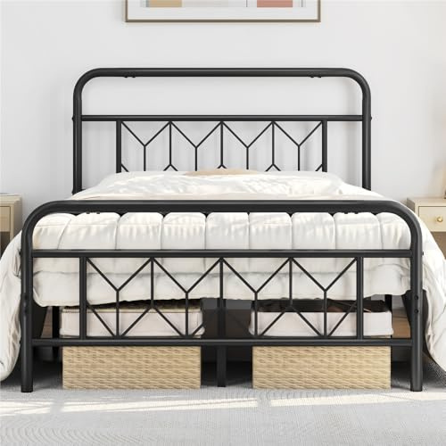 Yaheetech Marco de Cama Doble Matrimonial Adecuado para Colchón de 140x200 cm Estructura Metálica de Cama con Espacio Almacenamiento Estilo Moderno Industrial Negro