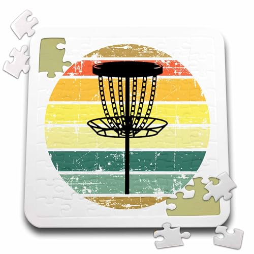 3dRose Black disc Golf Basket Over Retro Striped Circle on White... - Puzzles (pzl-382281-2)