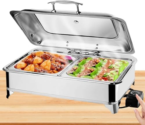 BOVDC Chafing Dish Elektrisch 9L, Edelstahl (A, 1/2 Pan)