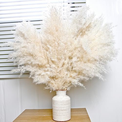 10 Pampas Stück Beige Pampasgras Dekor, natürlich getrocknete Pompas, Hasenschwanz getrocknete Blumen und getrockneter Eukalyptus. Perfekt für Hochzeiten, Boho-Partydekorationen