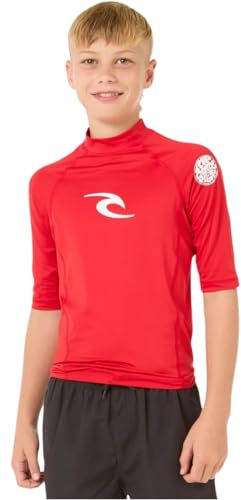 Rip Curl 2024 Jungen Brand Wave UPF Short Sleeve Lycra Vest 121BRV - Red