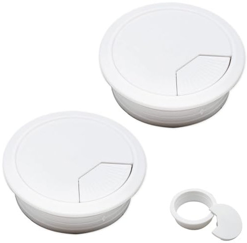 2 Pieces Desk Grommet, Desk Cable Wire Grommet Cord, PC Computer Desk Plastic Grommet, Tidy Wire Hole Cover Wire Organizers, 60 mm/ 2.36 Inch Mounting Hole Diameter (White)