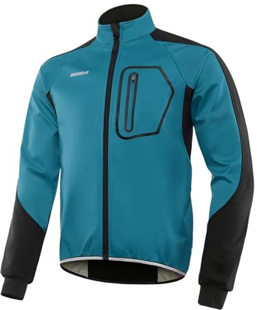 BERGRISAR Veste de cyclisme thermique imperméable pour homme - Coupe-vent respirant d'hiver pour vélo avec 4 poches, bleu, L