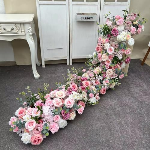 1.64ft Runner Flower Row Artificial Flowers for Table Centerpiece Wedding Decoration Mix Flowers Backdrop Wall Arches Decor (A11)