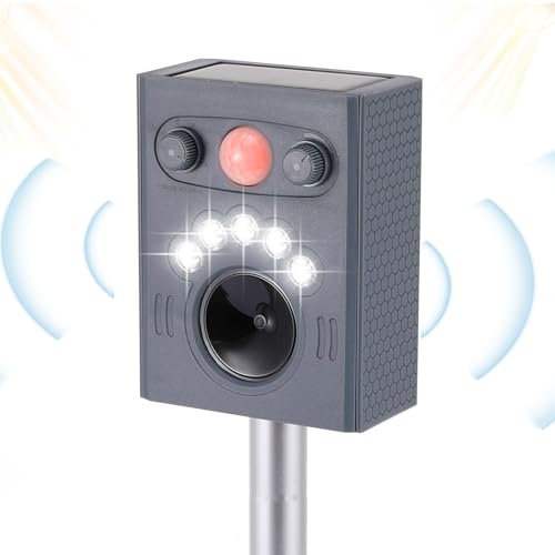 Répulsif à ultrasons pour chat avec capteur PIR et flash, 5 modes de réglage, dissuasif pour le jardin, la cour, l'extérieur, les chats, les chiens, les renards, les oiseaux