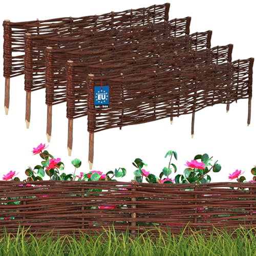 KOTARBAU® 5er Set Beetbegrenzung Weidenzaun 120 x 20 cm Zaun Beeteinfassung Beet Beetumrandung Steckzaun Rasenkante Weide Beeteinfassung Gartenzaun Zum Stecken Flexible Weidengeflecht