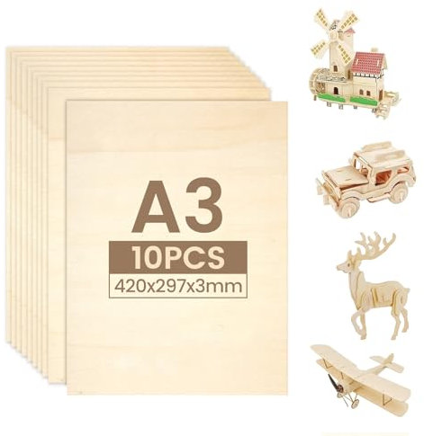 10 pièces A3 contreplaqué 3mm 420x297mm, panneau bois en tilleul, planche de bois pour bricolage, bois pour loisirs créatifs, contreplaqué laser pour DIY et modélisme.