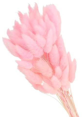 PATIKIL Bunny Tails Torkade Blommor 15,7 tum, 150 st Naturlig Mjuk Torkad Fluffig Kaninsvans för Boho Dekoration För Hem Vaser Bröllop, Rosa