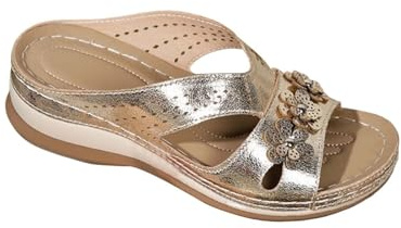 Mules pour femme avec talon - Sandales compensées élégantes pour femme - Sandales romaines à paillettes - Chaussures de plage - Pantoufles à bout ouvert - Sandales d'été confortables - Chaussures de