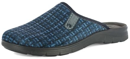 inblu Pantofole Uomo con Disegno Geometrico Tratteggiato, Plantare Anatomico in Vera Pelle, Suola Flessibile e Rialzata, Blu, 46 EU