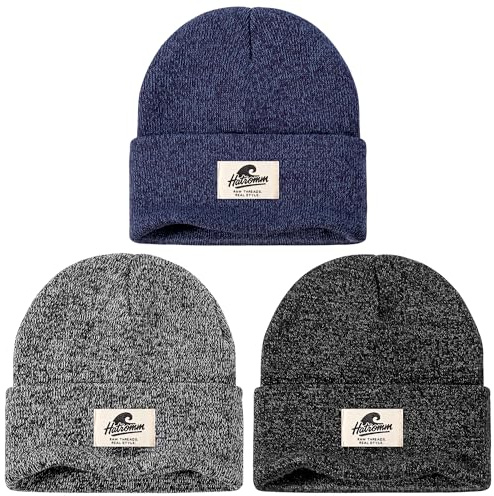 3 Packs Winter Beanie Hats for Men Women, Unisex Soft Warm Thick Beanies, Cuffed Knit Skull Cap（Black/Gray/Navy Mix）