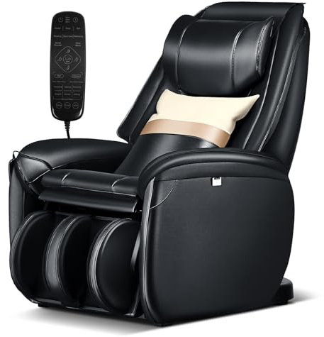 COSTWAY Elektrischer Massagesessel, Zero Gravity SL Spur Massagestuhl, Relaxsessel Liegestuhl mit Ganzkörpermassage, Rückenheizung, Wadenairbag-Massage, Fernbedienung, Rädern & Kissen (Schwarz)