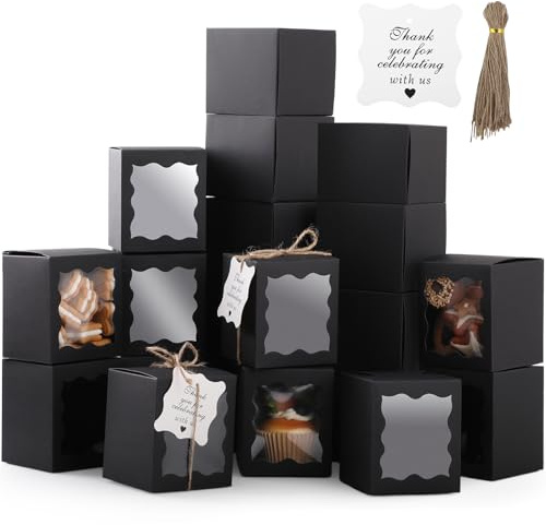 20pz Scatola Regalo Kraft,GeeRic 8.5*8.5*10CM Scatoline Regalo con Finestra Trasparente+Corda+Tag Vintage Imballaggio DIY Candele Biscotti Caramelle Gioielli Scatola a Nozze Festa,Compleanno,Natale