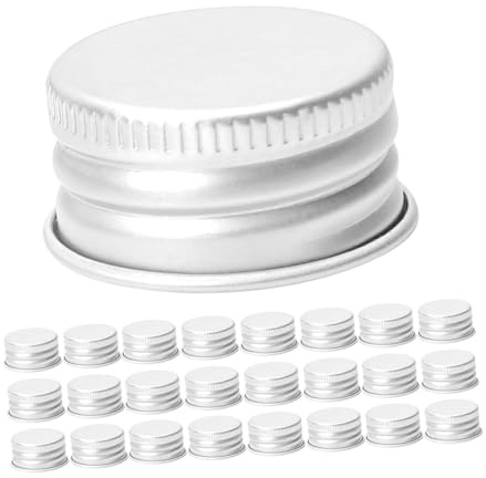 TINEASUR 50 Tapas Roscadas de Aluminio Plata para Frascos de Vidrio, Tapones Herméticos y Versátiles para Botellas Pequeñas, Adecuado para Viaje y Almacenamiento Seguro