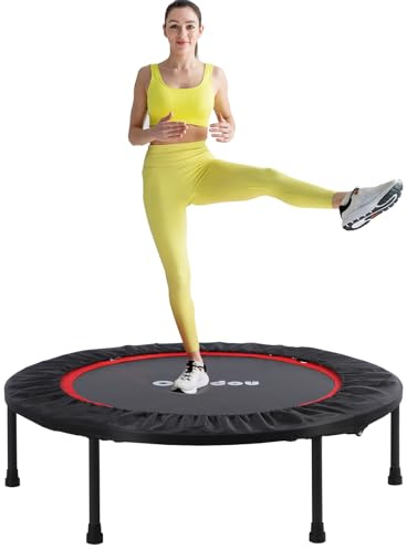 Chiidou 40'' Foldable Fitness Trampoline, Mini Low Impact Exercise Trampoline Bouncer, Stable Quiet Exercise Rebounder for Adult Indoor Home Jumping Workout