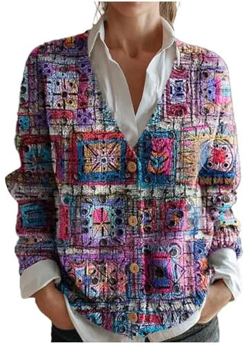 Gienslru Cardigan Donna Invernale retrò Maglioni Golfino A Lungo Pullover Giacca di Natale Maglione Scollo a V Aperto sul Maglieria Cappotto Oversize Maglia Cappotti Autunno Elegante Gilet