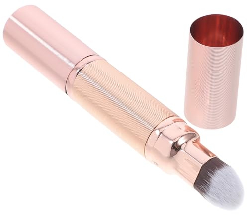 Generic Brocha de Maquillaje de Doble Punta Retráctil en Rosa Dorado, Pincel para Polvos y Corrector Compacto, Herramienta Portátil para Aplicación de Base y Difuminar Rubor, Adecuado