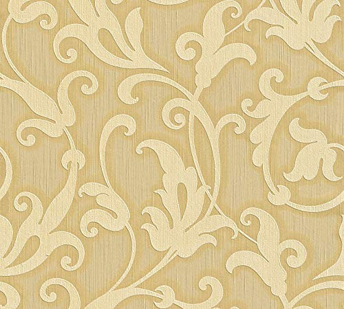 Architects Paper textiltapet Tessuto tapet med ornament barock 10,05 m x 0,53 m gul metall orange Made in Germany 954903 95490-3