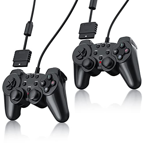 CSL - 2 x Gamepad für Playstation 2 PS2 mit Dual Vibration - Joypad Controller - neues Modell - schwarz