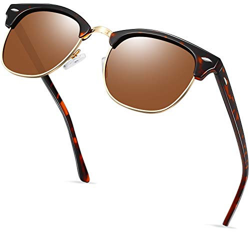 KANASTAL Gafas de Sol Marrones Carey Hombre Polarizadas Mujer Medio Marco Clásico Retro Vintage Cuadradas Protección UV400 Sunglasses Brown - Leopardo Marron