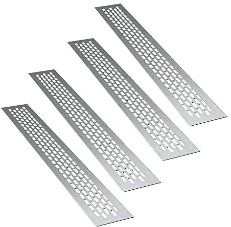 sossai® Aluminium Lüftungsgitter - Alucratis (4 Stück) | Rechteckig - Maße: 48 x 6 cm | Farbe: Inox | gebürstet