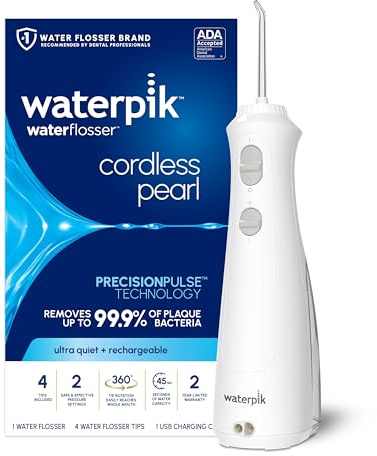 Waterpik Cordless Pearl Portable Water Flosser, Rechargeable, White